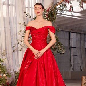 NEW FORMAL OFF SHOULDER MAXI BALL GOWN W/ SLEEVES & DAZZLING EMBROIDERY CD A1424